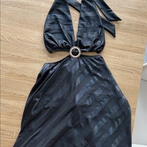 Chic Black Halter Dress with Ring Detail